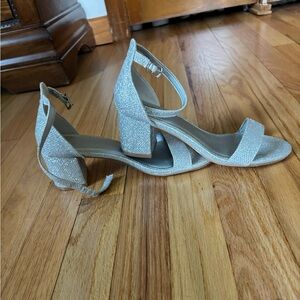 Silver Glitter Block Heel Sandals
